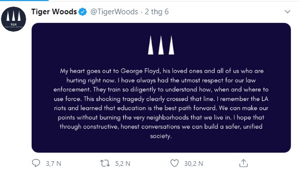 Dòng trạng thái của Tiger Woods đạt hơn 30.000 lượt thích và hơn 3000 lượt bình luận.