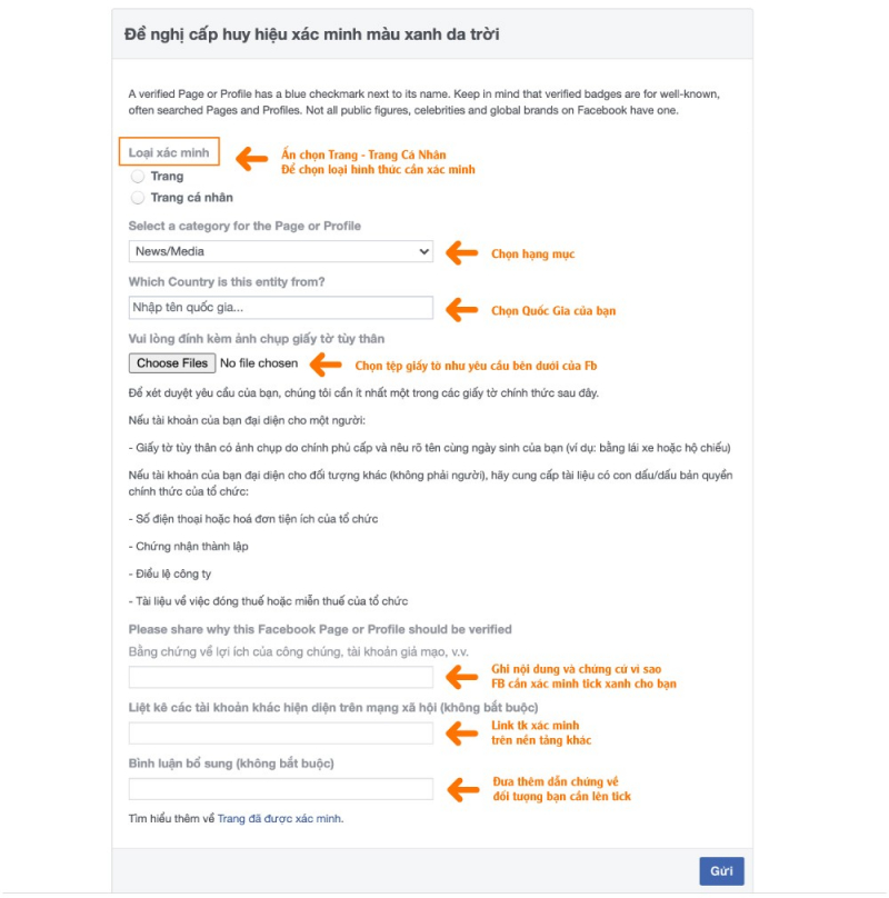 Form mẫu đăng ký xin cấp dấu tích xanh mới nhất của Facebook được cập nhật từ 4/2020
