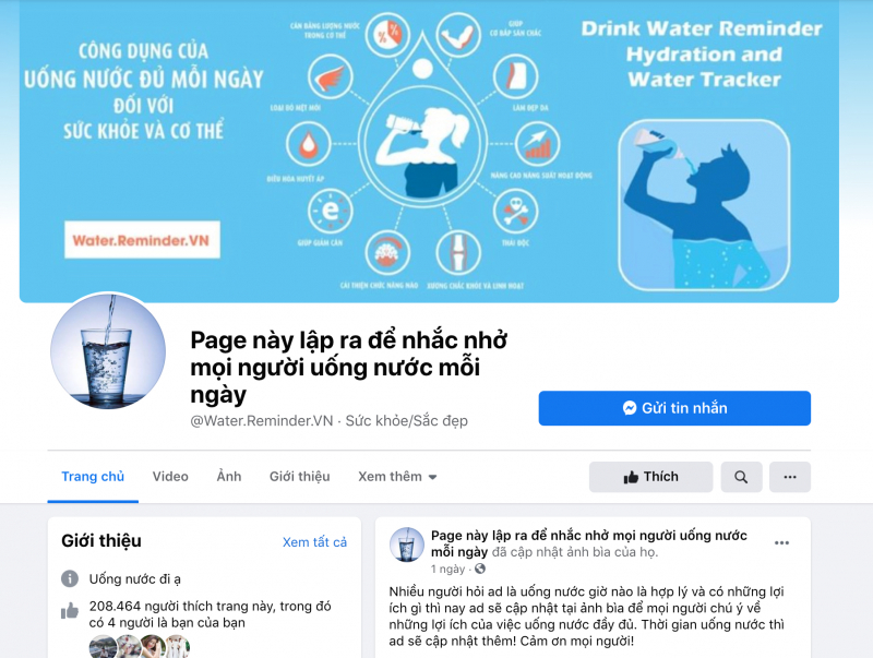 Fanpage thu hút hàng trăm ngàn follow nhờ việc nhắc mọi người uống nước