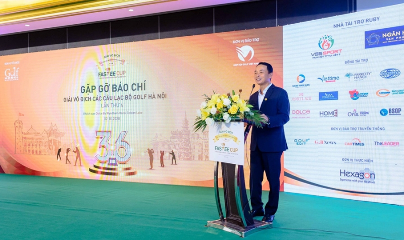 Ông Lê Hùng Nam - Tổng thư ký Hội golf TP Hà Nội phát biểu tại buổi họp báo (Ảnh: BTC)