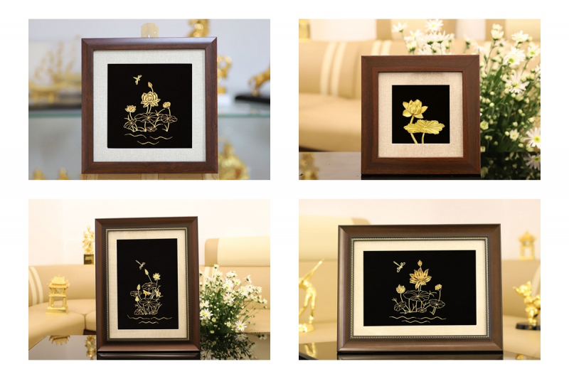 Tranh hoa sen mạ vàng với nhiều phiên bản khác nhau (ảnh Golden Gift Việt Nam)