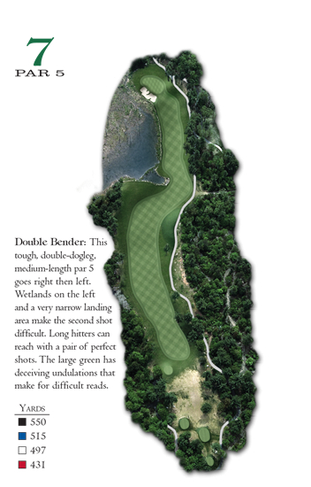 Một hố double dogleg (hố 7 par 5) sân Lake Winnipesaukee Golf Club, New Hampshire, Mỹ