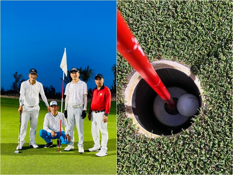 Golfer Nguyễn Đức Duy (ngồi) ghi Albatross tại sân Mường Thanh Golf Club Xuân Thành (Ảnh: GolfNews, FBNV)