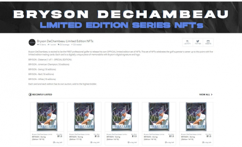 Năm thẻ NFT của DeChambeau phát hành trên sàn giao dịch vào tháng 3/2021
