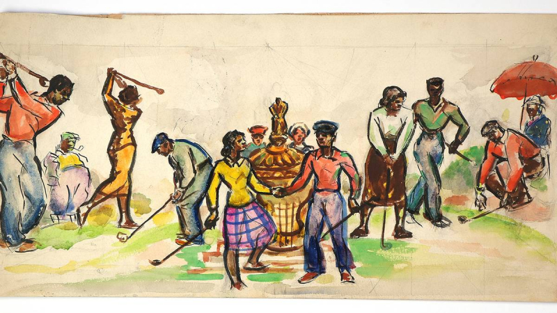 Nghệ sĩ người Mỹ gốc Phi Dox Thrash đã minh họa trải nghiệm của những người da đen chơi golf trong thời kỳ đầy rẫy sự phân biệt vào giữa thế kỷ 20.