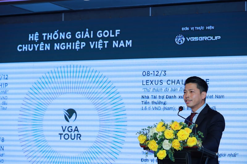 Ông Nguyễn Thái Dương, Phó tổng thư ký Hiệp hội Golf Việt Nam trong lễ công bố hệ thống giải golf Quốc gia 2022