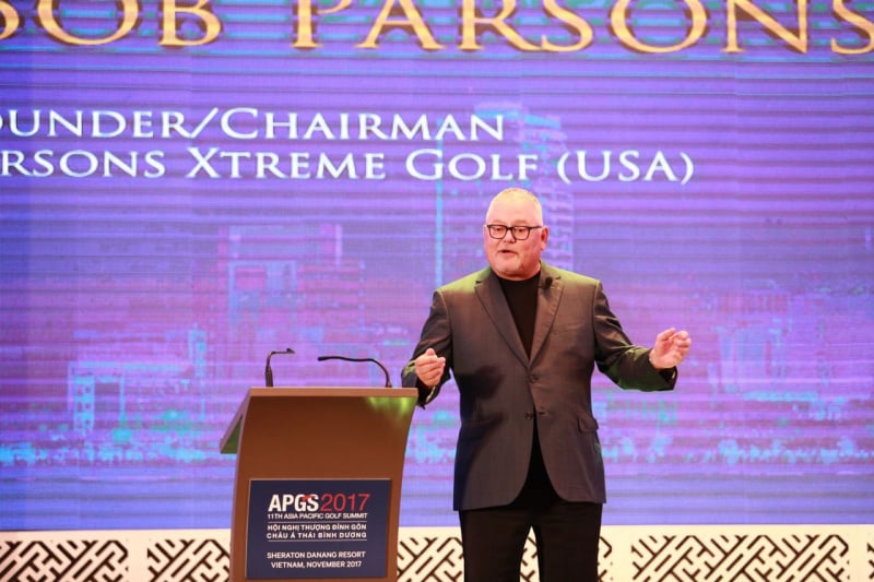 Tỷ phú Bob Parsons diễn thuyết tại Hội nghị golf châu Á - Thái Bình Dương 2017 ở Đà Nẵng (ảnh: BRG)