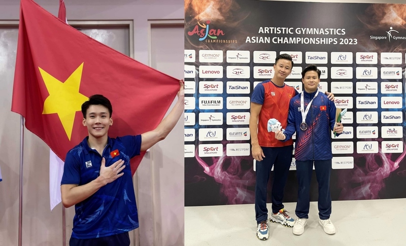 Văn Vĩ Lương và Nguyễn Văn Khánh Phong tại giải TDDC vô địch châu Á. (Ảnh: FBNV)