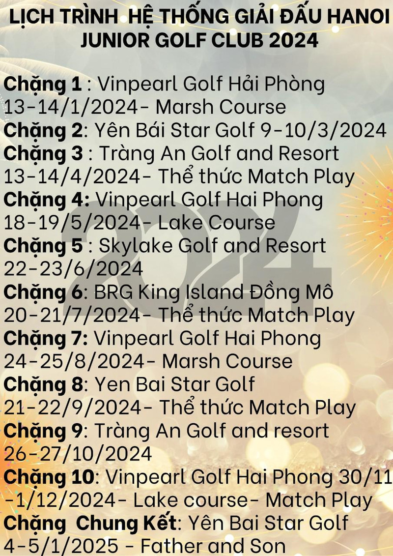 Lịch trình hệ thống giải đấu Hanoi Junior Golf Club 2024