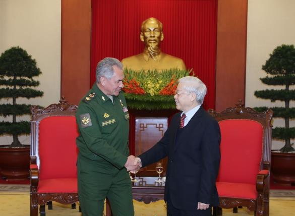 Tổng Bí thư Nguyễn Phú Trọng tiếp Bộ trưởng S. Shoigu  Ảnh: TTXVN