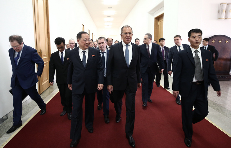 Các Bộ trưởng Ngoại giao Triều Tiên và Nga tại Bình Nhưỡng sáng 31/5/2018