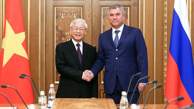 Tổng Bí thư Nguyễn Phú Trọng và Chủ tịch Duma quốc gia V. Volodin (Moskva, 7/9/2018)