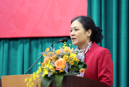 Tân chủ tịch Liên hiệp Hữu nghị Nguyễn Phương Nga phát biểu tại Hội nghị