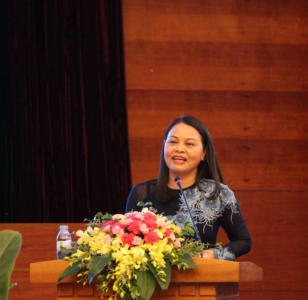 Bà Nguyễn Thị Thu Hà, Ủy viên Trung ương Đảng, Chủ tịch Hội liên hiệp phụ nữ Việt Nam, phát biểu khai mạc Diễn đàn