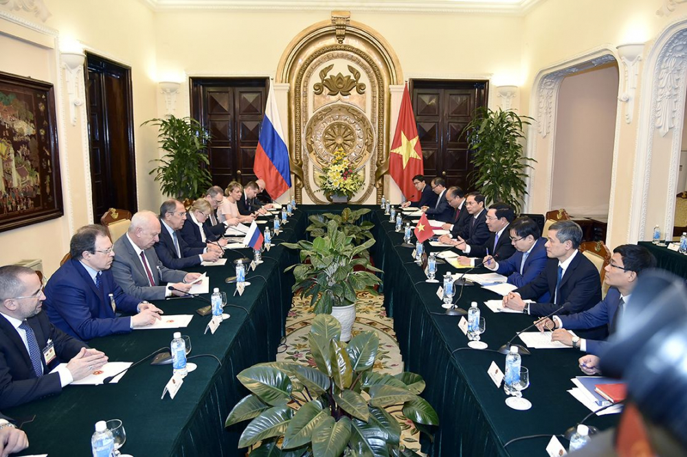 Phó Thủ tướng, Bộ trưởng Bộ Ngoại giao Phạm Bình Minh hội đàm với Bộ trưởng Bộ Ngoại giao LB Nga Sergey Lavrov, tại Hà Nội, tháng 3/2018.