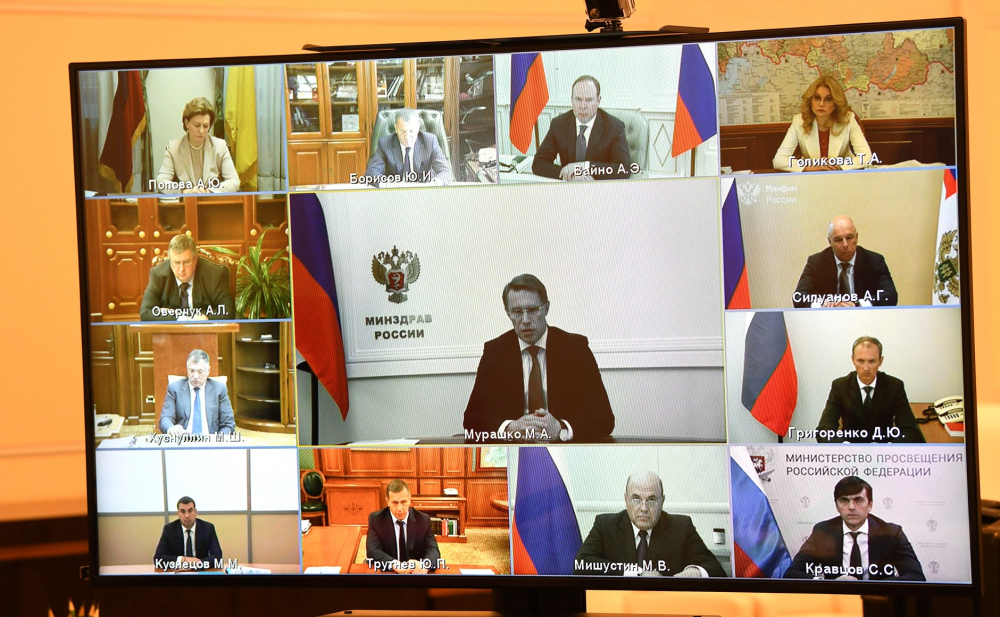Các thành viên Chính phủ Nga họp trực tuyến với Tổng thống V. Putin ngày 11/8/2020