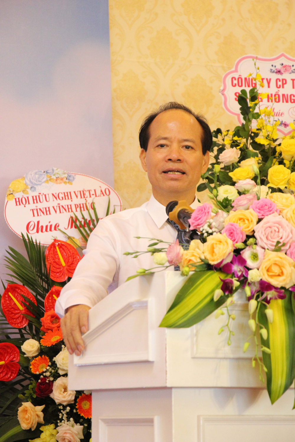 Ông Nguyễn Văn Niên, Chủ tịch HĐQT Tập đoàn Sông Hồng thủ đô, Chủ tịch Hội Hữu nghị Việt-Nga tỉnh Vĩnh Phúc, phát biểu tại cuộc gặp mặt.