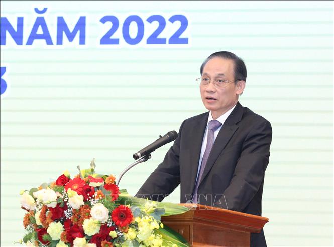 Uỷ viên Trung ương Đảng, Trưởng ban Đối ngoại Trung ương Lê Hoài Trung phát biểu tại Hội nghị.