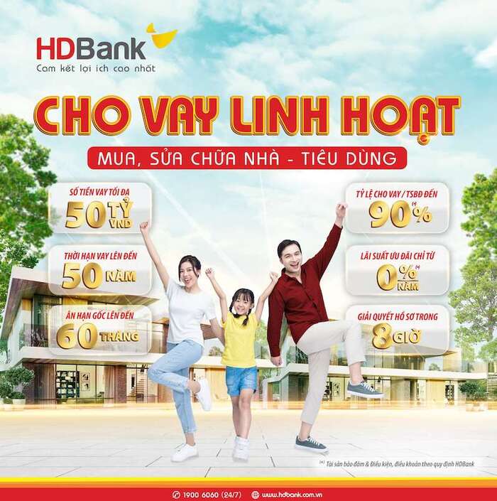 HDBank cho vay thời hạn lên đến 50 năm với hạn mức lên đến 50 tỉ đồng.