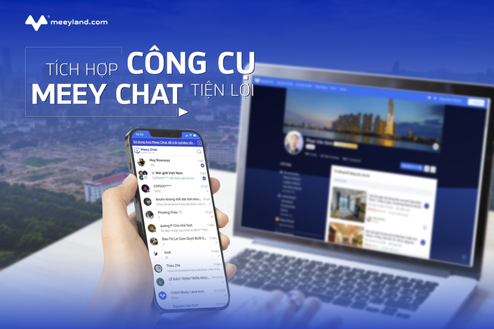 Việc tích hợp công cụ Meey Chat giúp nhà môi giới bất động sản trò chuyện, trao đổi trực tiếp với khách hàng ngay trên nền tảng meeyland.com một cách nhanh chóng.