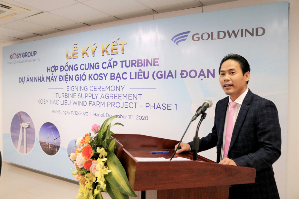 Chủ tịch Nguyễn Việt Cường phát biểu tại lễ ký kết hợp đồng cung cấp turbine cho dự án Nhà máy điện gió Kosy Bạc Liêu