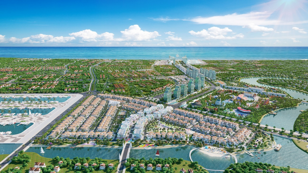 Phối cảnh minh họa khu đô thị sinh thái ven sông Đơ Sun Riverside Village và công viên Sun World Sầm Sơn