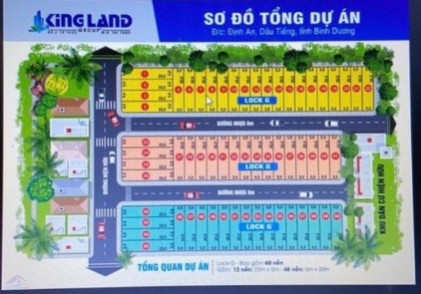 Sơ đồ phân lô dự án “ma” KingLand Home City 5 tại xã Định An, huyện Dầu Tiếng, Bình Dương.