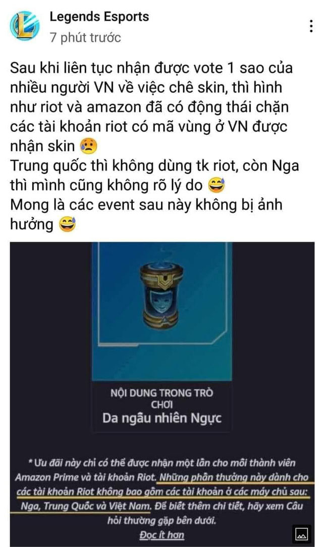 Riot không cho game thủ Việt nhận skin miễn phí vì ý thức kém2
