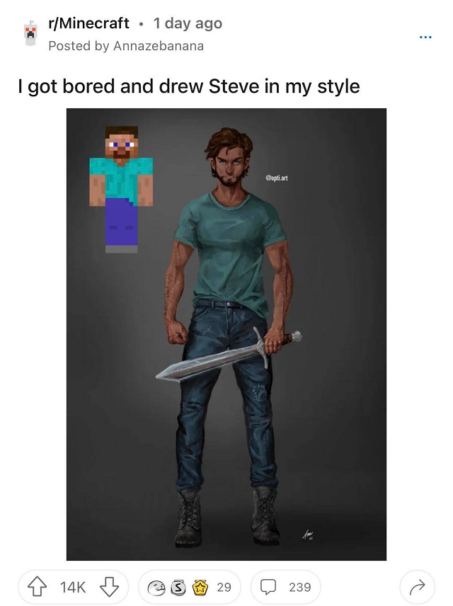 'Tôi cảm thấy chán và tôi đã vẽ Steve theo phong cách của mình' - Theo u/Annazebanana