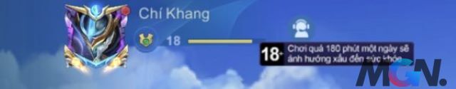 Thông báo nhỏ 18+ ngay góc trái màn hình hiện ra ngay khi đăng nhập vào Mobile Legends: Bang Bang