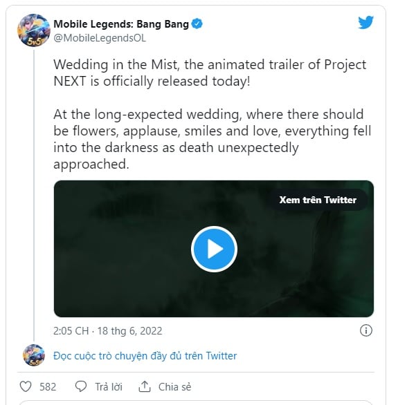 Bài viết về sự kiện mới nhất của Mobile Legends trên Twitter