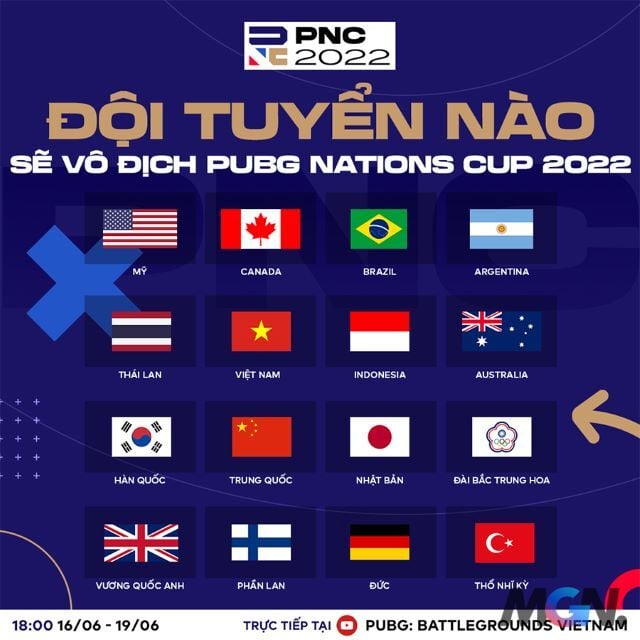 Các đội thi đấu PUBG Nations Cup 2022