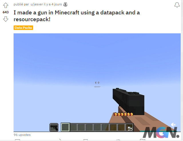 Redditor jesver đã quyết định sử dụng một gói dữ liệu để tạo ra một khẩu súng lục hoạt động hoàn toàn trong Minecraft