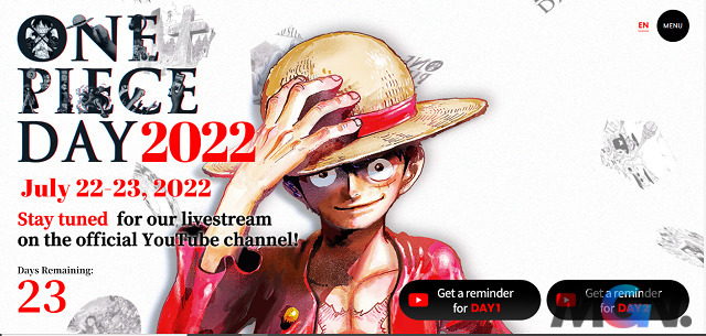 One Piece Day sẽ phát trực tuyến bằng tiếng Nhật và tiếng Anh trên YouTube vào ngày 22 và 23 tháng 7