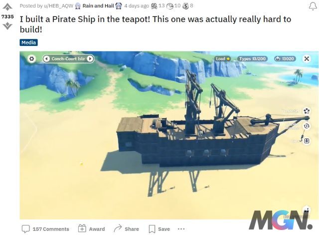 Bài đăng trên Reddit về việc xây tàu hải tặc trong Genshin Impact