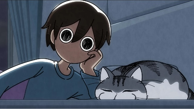 Hình ảnh nam chính và chú mèo trong anime Yoru wa Neko to Issho