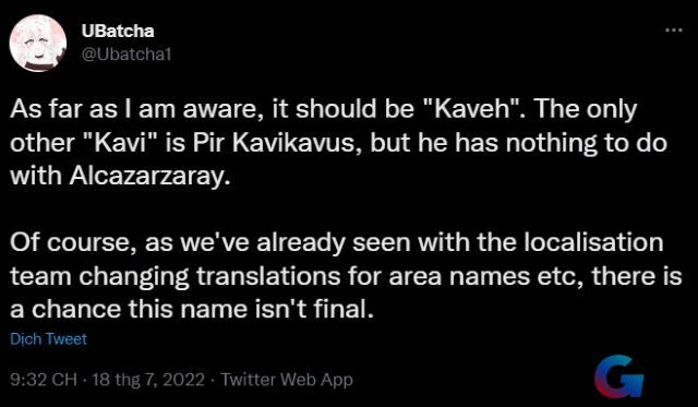 Leak về Kavi do Ubatcha1 đăng tải trên Twitter