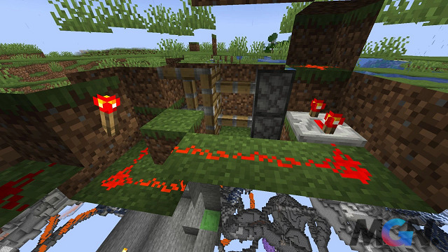 Game thủ Minecraft cần phải thiết lập những mạch đá đỏ để kích hoạt cửa sập