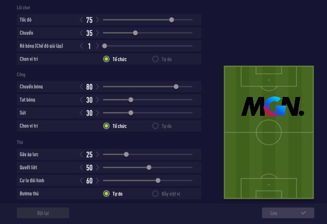 Cài đặt phụ của đội hình MC trong tựa game FIFA Online 4
