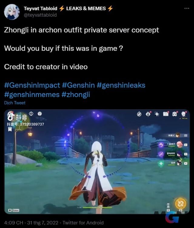 Bài đăng về mod trang phục Chiến Thần cho Zhongli trong Genshin Impact