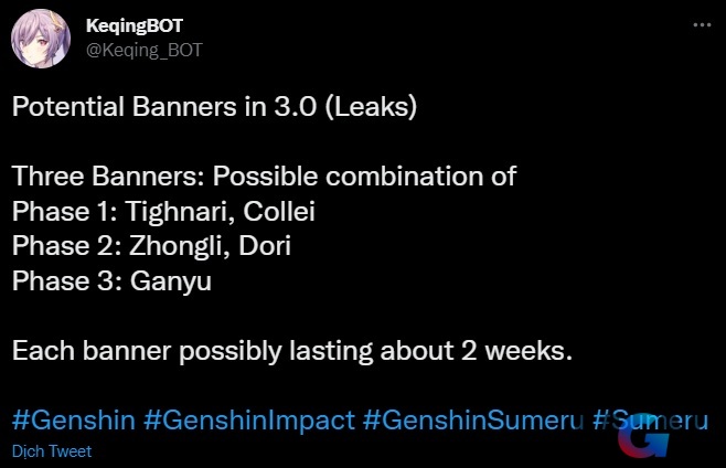 Thứ tự banner trong phiên bản Genshin Impact 3.0