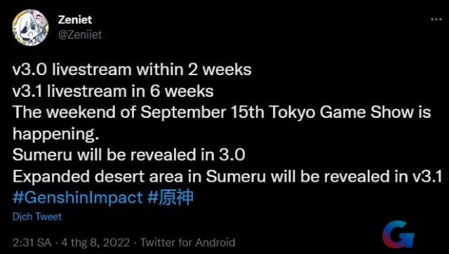 Lịch livestream và cập nhật dự kiến của Genshin Impact 3.0