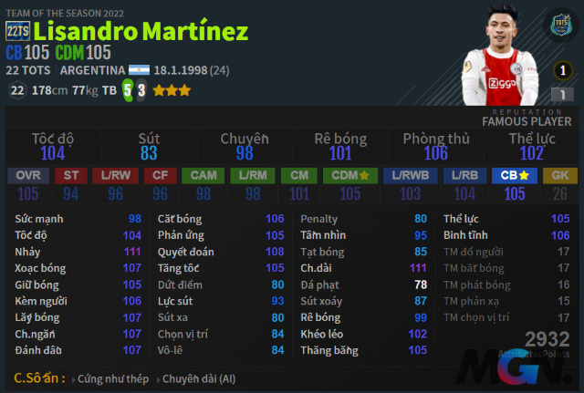 FO4 FIFA Online 4 MU Lisandro Martinez 22TS trung vệ