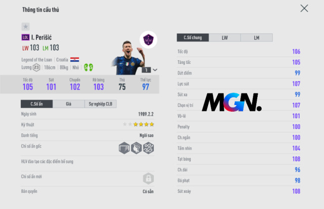 Chỉ số của Perisic trong FIFA Online 4