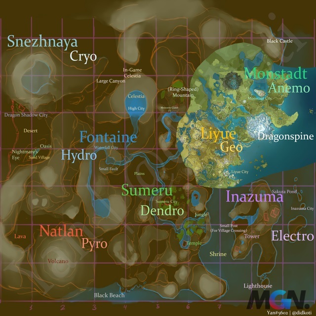 Genshin Impact: Xuất hiện những hình ảnh về bản đồ toàn bộ Teyvat