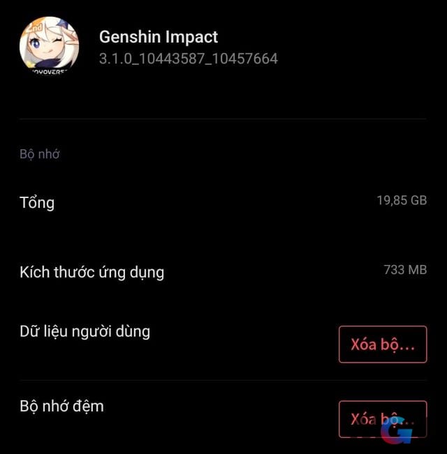 Dung lượng của Genshin Impact trên điện thoại hiện tại