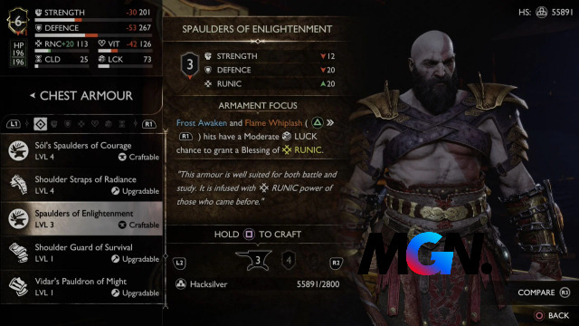 Bảng Runic chi tiết của Kratos trong God of War Ragnarok