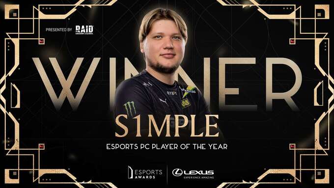 Tuyển thủ S1mple giành giải thưởng Esports PC Player of the Year.