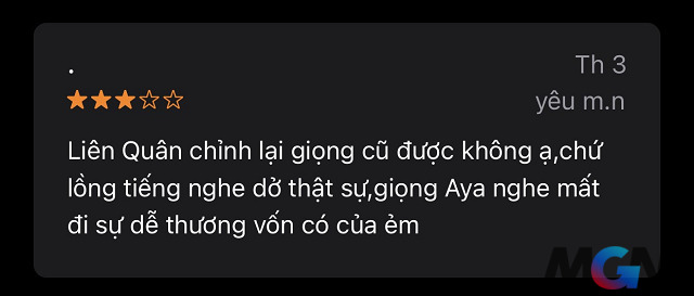 Nhiều game thủ cho rằng, sự dễ thương của Aya đã mất đi khi lồng tiếng Việt