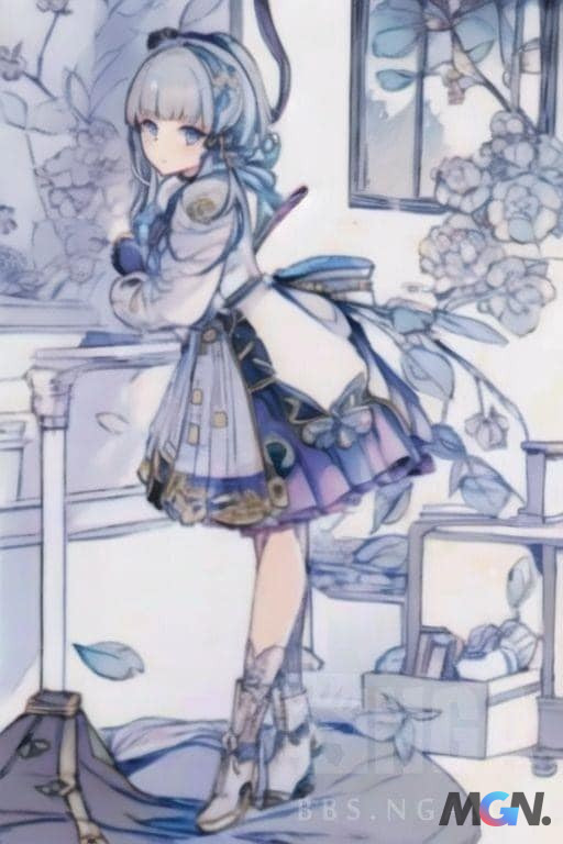 Skin của Ayaka là hình ảnh của nhân vật DPS hệ Băng nổi tiếng đứng trước gương với chiếc váy dài thướt tha và đầu đội chiếc mũ